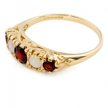 9ct gold Garnet/Opal half hoop Ring size M